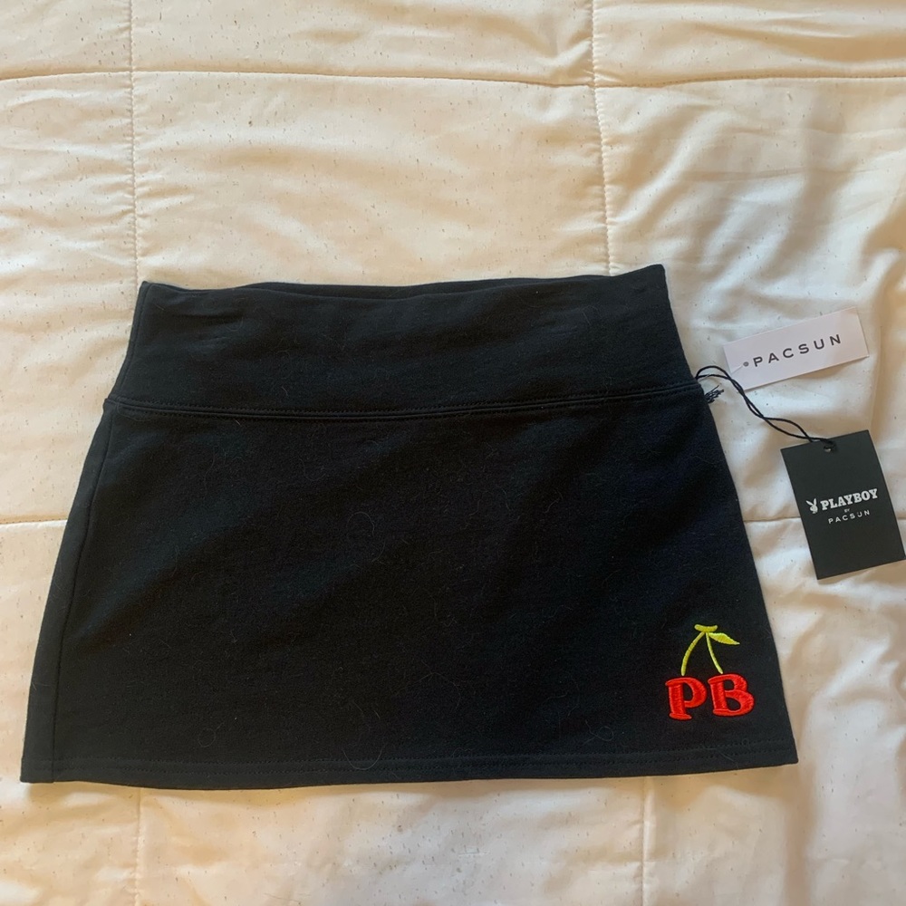 Playboy Cherry Embroidered Logo Black Mini Skirt